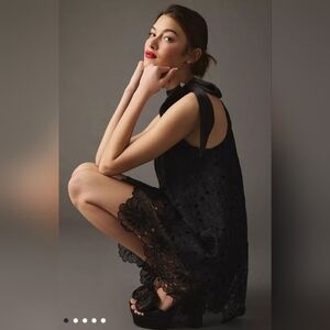 Anthropologie Maeve Black Bow Halter Lace Dress